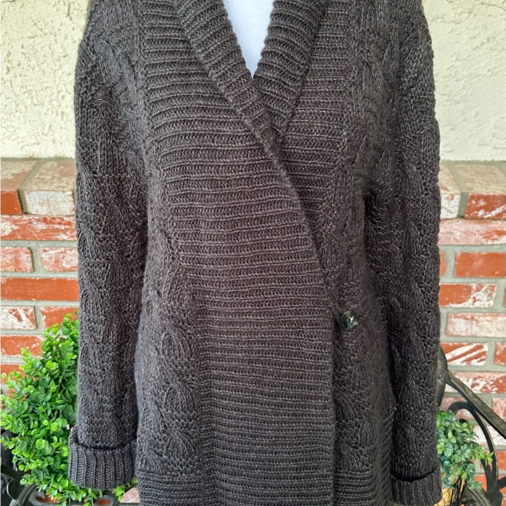 INC International Concepts Wrap Cardigan Sweater; Dark Gray W/Fringe Hem; Sz Med